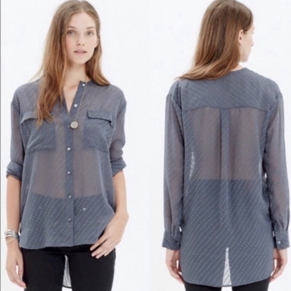Madewell Ice Leaf Sheer Button Down Gray Shirt